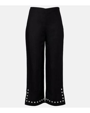 STAUD Pantalones Flared Cropped Piha En Mezcla De Lino - Negro