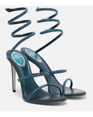 Rene Caovilla Cleo 105 Embellished Satin Sandals - Blue