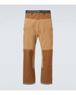 Junya Watanabe Gerade Hose Aus Denim Und Veloursleder - Natur