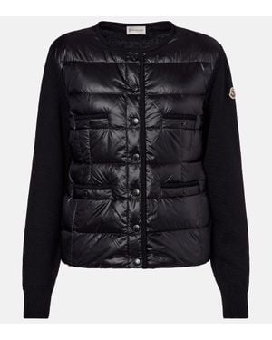 Moncler Down-Paneled Virgin Wool Cardigan - Black