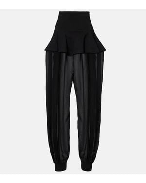 Alaïa Peplum Georgette Wide-Leg Pants - Black