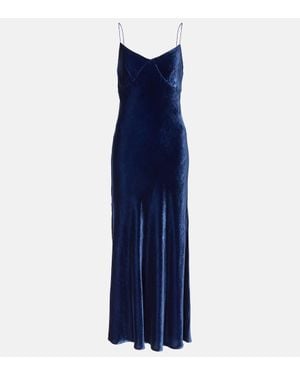Asceno Alberta Velvet Slip Dress - Blue