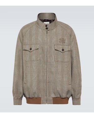 Miu Miu Prince Of Wales Wool Blouson Jacket - Gray