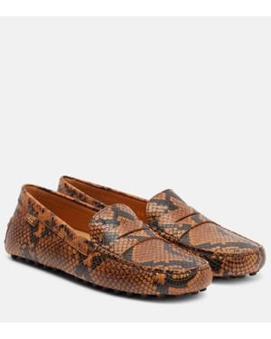 Tod's Gommino Snake-Effect Leather Driving Shoes - Brown