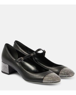 Rene Caovilla Kristen Embellished Leather Mary Jane Pumps - Black