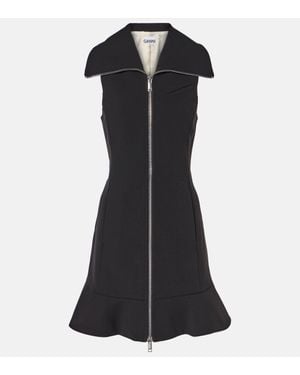 Ganni Zipped Crepe Minidress - Black