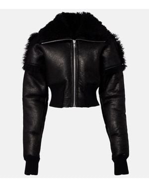 Rick Owens Cropped-Lederjacke Flight - Schwarz