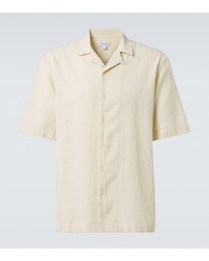 Sunspel Checked Cotton Bowling Shirt - Natural