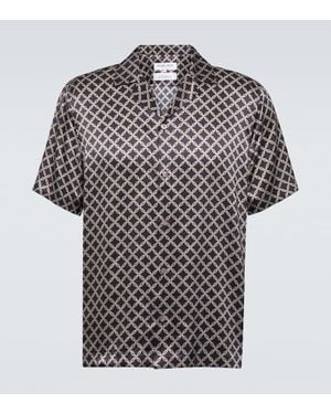 Frescobol Carioca Roberto Printed Silk Bowling Shirt - Black