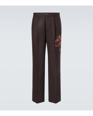 Dries Van Noten Bestickte Hose Aus Wolle - Braun