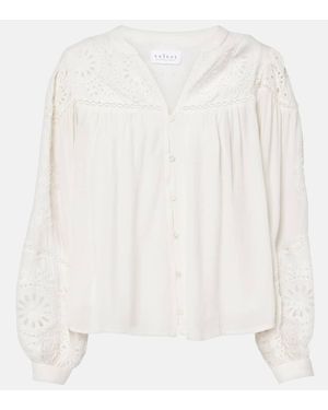 Velvet Libby Open-Knit Blouse - White