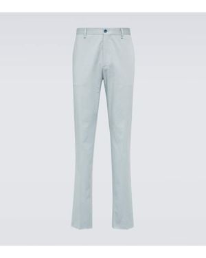 Etro Embroidered Paisley Cotton Jacquard Chinos - Blue