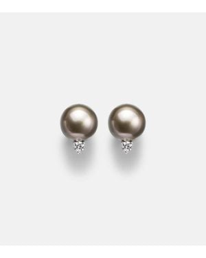 Mikimoto Pendientes De Oro Blanco De 18 Ct Con Perlas Y Diamantes