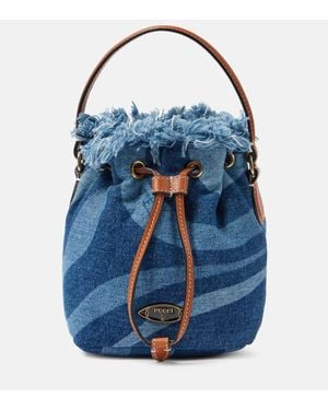 PUCCI Bucket Bag Marmo Small Aus Denim Mit Leder - Blau