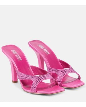 Paris Texas Kate Embellished Satin Mules - Pink