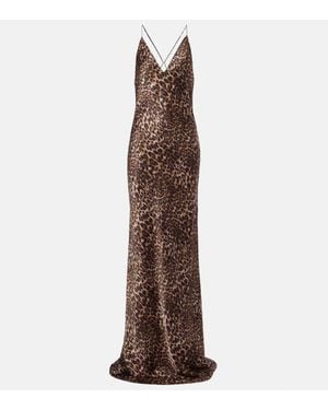 Nili Lotan Ira Leopard-Print Silk Gown - Brown
