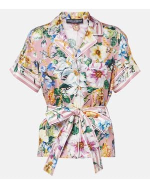 Dolce & Gabbana Bow-detail Floral Silk Shirt - White