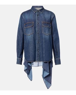 Sacai Hemd Aus Denim Und Satin - Blau