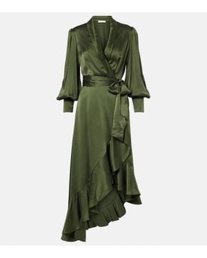 Zimmermann Asymmetric Silk Satin Wrap Dress - Green