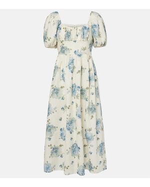 Faithfull the Brand Dalia Floral Linen Midi Dress - White