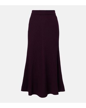 Victoria Beckham Ribbed-Knit Wool Midi Skirt - Purple