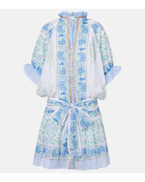 Juliet Dunn Paisley Cotton Minidress - Blue