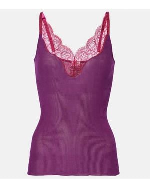 Saint Laurent Tank Top De Seda Con Encaje - Morado