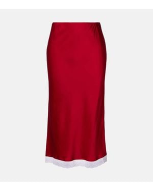 Victoria Beckham Lace-Trimmed Satin Midi Skirt - Red