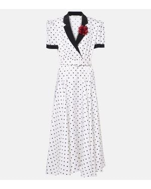 Rodarte Polka Dot Silk Twill Midi Dress - White