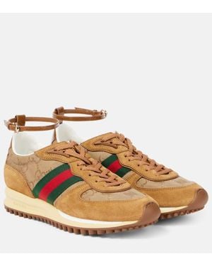 Gucci Baskets Re-Motion Web Stripe En Daim - Marron