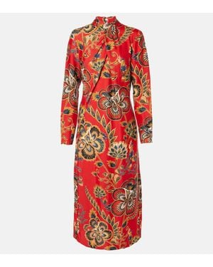 FARM Rio Draped Floral Midi Dress - Red