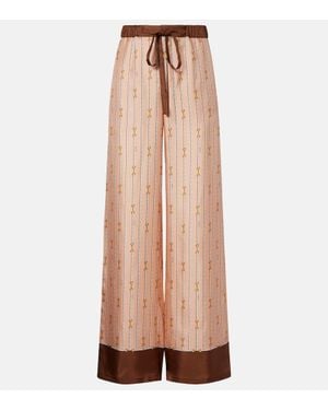 Gucci Horsebit High-Rise Silk Palazzo Trousers - Natural