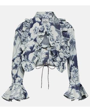 Vivienne Westwood Heart Floral Ruffled Cotton Blouse - Blue