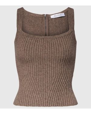 Max Mara Aretusa Wool And Cashmere-Blend Top - Brown