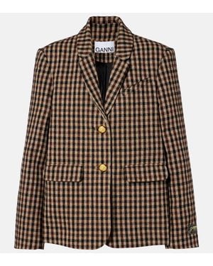 Ganni Checked Blazer - Brown