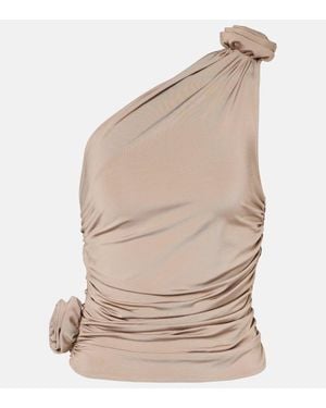Magda Butrym Top Fruncido Asimetrico Con Aplique Floral - Neutro