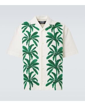 Jacquemus Jean Painted Palm Trees Cabana Shirt - White