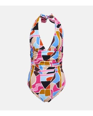 Rebecca Vallance Le Reve Printed Halterneck Swimsuit - White