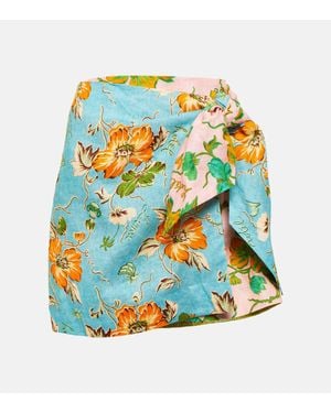 ALÉMAIS Mana Floral Patchwork Linen Wrap Skirt - Blue