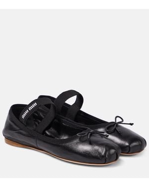 Miu Miu Mary-Jane-Ballerinas Aus Leder - Schwarz