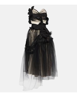 Maison Margiela Floral-Applique Silk And Tulle Midi Dress - Black