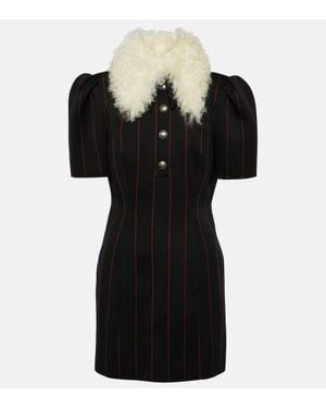 Alessandra Rich Pinstripe Collared Wool-Blend Minidress - Black