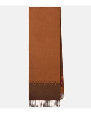 Gucci Logo Wool And Cashmere Scarf - Brown