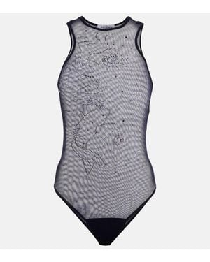 Jean Paul Gaultier Body De Malla Estampado Con Cristales - Gris