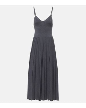 Khaite Elio Pleated Wool Midi Dress - Blue