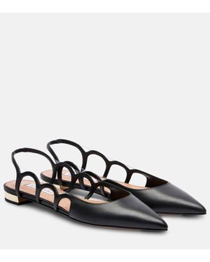 Aquazzura Endless Love Leather Slingback Flats - Black