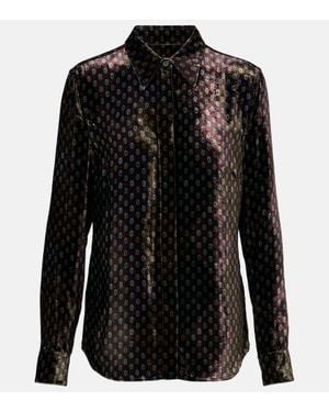 Dries Van Noten Bedrucktes Hemd Aus Samt - Schwarz