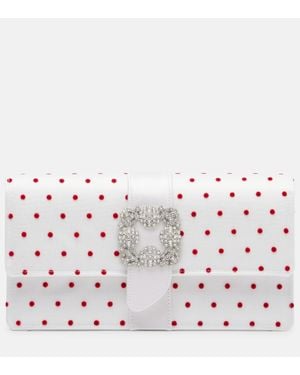 Manolo Blahnik Capri Embellished Polka-Dot Satin Clutch - White