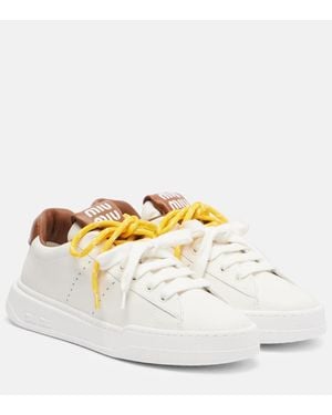 Miu Miu Logo Leather Sneakers - Metallic