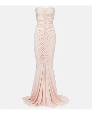 Norma Kamali Ruched Strapless Gown - Pink